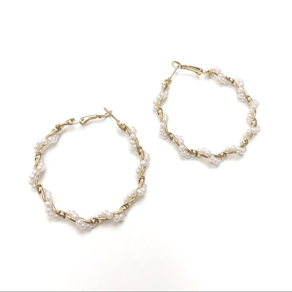 NEW Gold Hoop Pearl Alloy Earrings